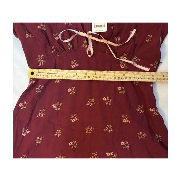 Free People Mini Dress S Burgundy Floral | NWT | Cottagecore Peasant Dress - Picture 5 of 6